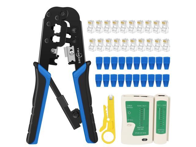 KEHIPI RJ45 Crimping Tool Kit Ethernet Crimp Set, RJ-11, 6P/RJ-12, 8P/RJ-45 Crimp, Cut and Strip with 20PCS CAT5 CAT5e Connectors, Covers,1 Network...