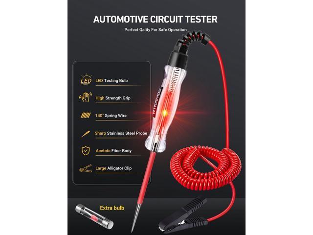 KEHIPI Professional LED Bulb Automotive Circuit Tester, 6-24V Test Light with Large Alligator Clip and 135IN PU Extended Wire, Light Tester...