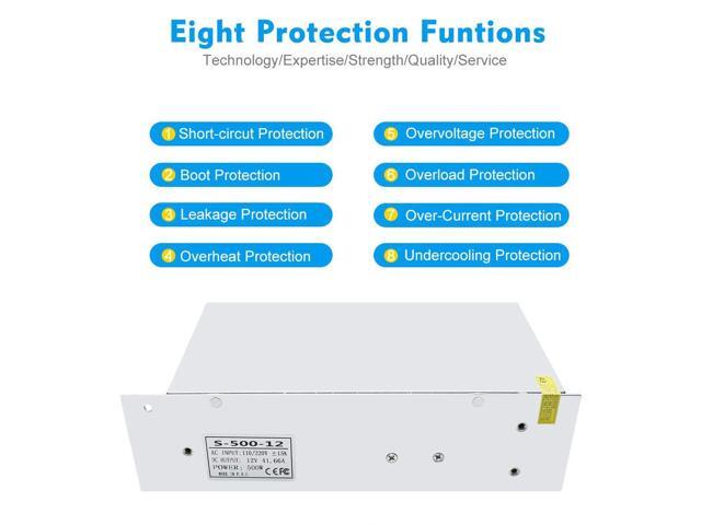 KEHIPI 12V 500W DC Switching Power Supply, 41.6A Universal Regulated Power Supplies, 100-240V AC to DC 12 Volt LED Driver, Converter, Transformer...