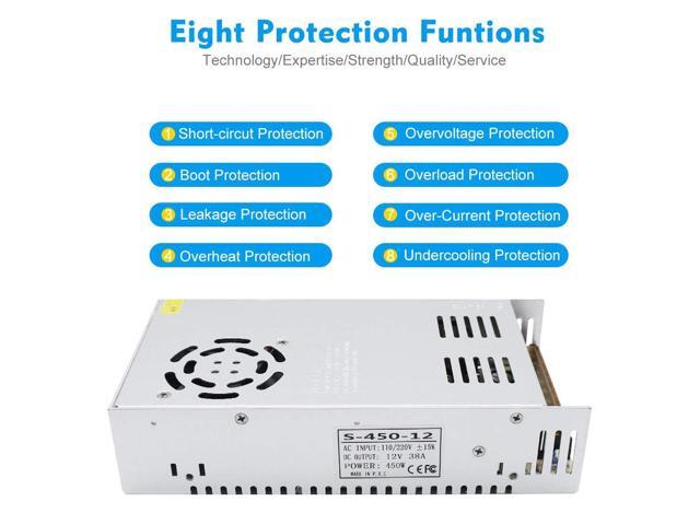 KEHIPI 12V 450W LED Power Supply,12 Volt DC Switching Power Supply, 37.5A, 100-240V AC to DC 12 Volt LED Driver, Converter, Transformer for LED...