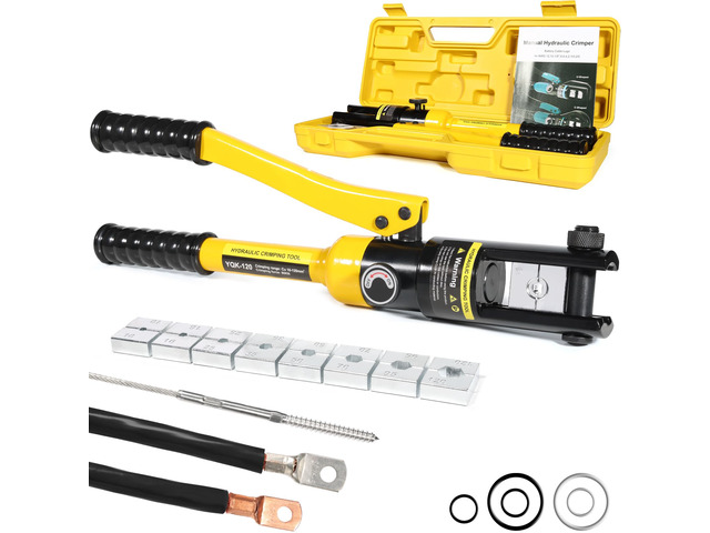12 Tons Hydraulic Crimping Tool with 8 Dies for 8AWG-4/0AWG Cables & Stainless Steel, Professional Battery Terminal & Wire Rope Crimper Kit with...