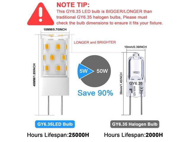 KEHIPI GY6.35 LED Bulb 5W Equivalent to 50W Bi-pin Base Halogen Bulb, AC/DC 12V Warm White 3000K for Pendant Light, Chandelier, Desk Light, Accent...