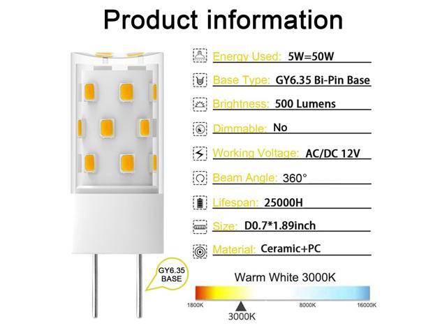 KEHIPI GY6.35 LED Bulb 5W Equivalent to 50W Bi-pin Base Halogen Bulb, AC/DC 12V Warm White 3000K for Pendant Light, Chandelier, Desk Light, Accent...