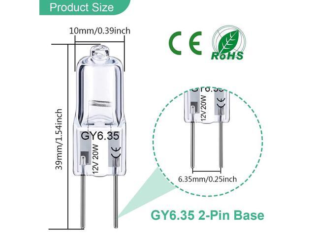 KEHIPI GY6.35 Halogen Light Bulbs 12 Volt 20 Watt, 12 Pack 2 Pin GY6.35 Base Bulb, Replacement T4 Tubular JCD Type Bulb for Ceiling Lights, Table...