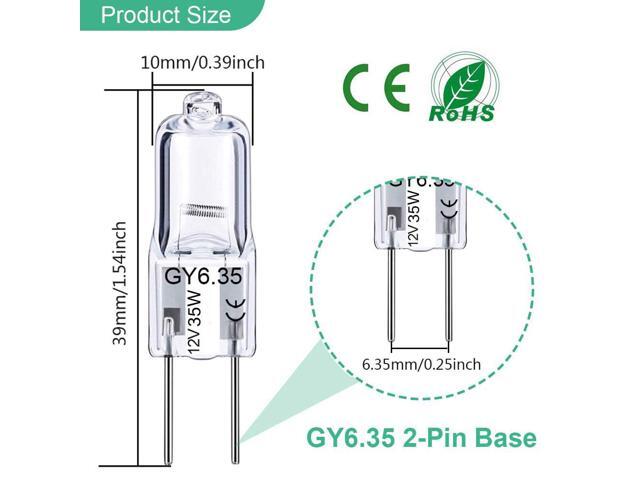 KEHIPI GY6.35 Halogen Light Bulbs 12 Volt 35 Watt, 12 Pack 2 Pin GY6.35 Base Bulb, Replacement T4 Tubular JCD Type Bulb for Ceiling Lights, Table...