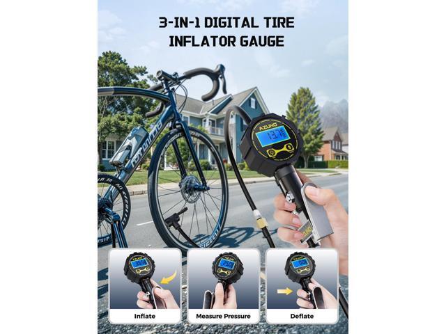 KEHIPI Presta Valve Adaptor with Pressure Gauge, 200psi Dual-Port Schrader & Presta Valve Pump, Bike Tire Inflator for Air Compressor, Can Check,...