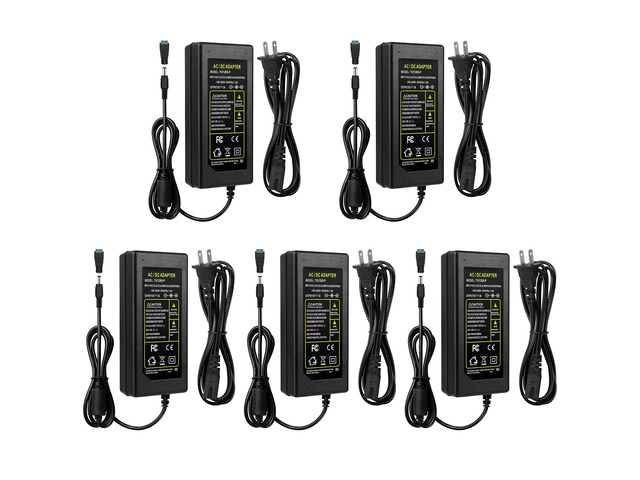 12V Power Supply Adapter, 5A 60W LED Power Supply, 5 Pack Low Voltage Transformer, AC 100-240V to DC 12V Converter for LED Strip Lights