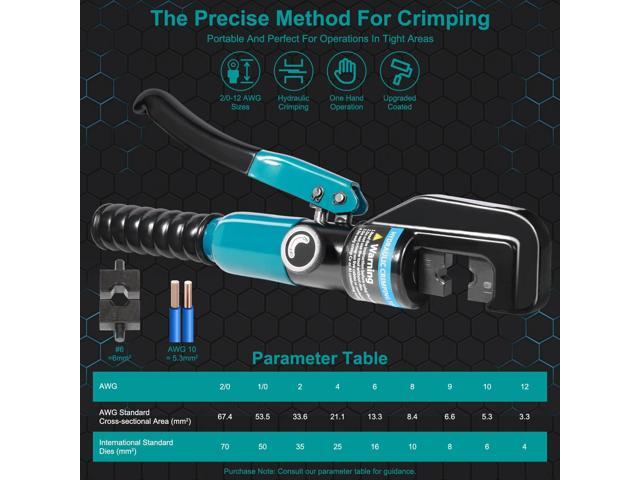 KEHIPI 10 Tons Hydraulic Crimping Tool with 9 Dies - Battery Cable Crimper Tool & Wire Rope Crimping Tool for 12 to 2/0 AWG, 1/16' 1/8' 3/16'...