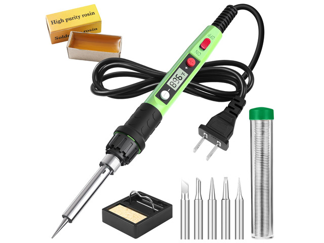 Soldering Iron Kit, 80W 110V LCD Digital Solder Iron Pen with Ceramic Heater, Portable Welding Tools with 5pcs Tips, Stand, Solders Wire, Sponge,...