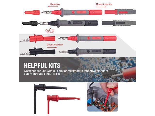 KEHIPI Soft Silicone ElectricianTest Lead Kit CAT III 1000V & CAT IV 600V with Insulation Alligator Clips, clamp Meter, Needle Probe for...