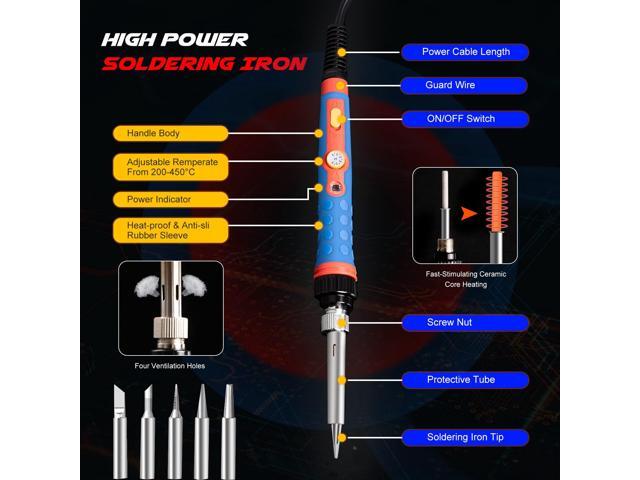 KEHIPI Soldering Iron Kit, 60W 110V Soldering Welding Kit with Ceramic Heater, 10 in 1 Adjustable Temperature Welding Tools, Solder Irons Pen for...