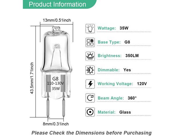KEHIPI G8 Halogen Light Bulbs 35W Dimmable 120V G8 Base 2Pin Xenon Bulb T4 JCD Type Warm White Under Cabinet Puck Lighting Replacements12 Pack