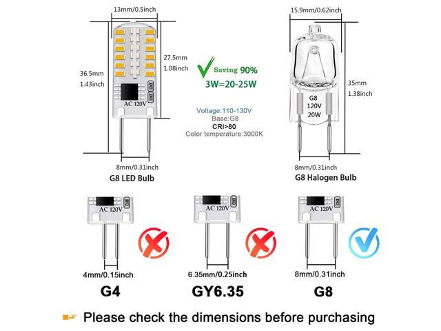 KEHIPI G8 LED Bulb Dimmable, T4 JCD Type Bi-Pin Base, 3000K Warm White, 3W Mini G8 Bulb, 20W-25W Halogen Replacement for Under Cabinet Light,...