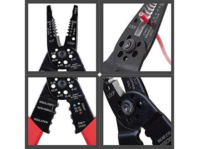 KEHIPI WG-015 Professional 8-inch Wire Stripper/Crimping Tool, Cable Cutter/Crimper, Wiring and Multi-Function Hand Tool, Red With Black