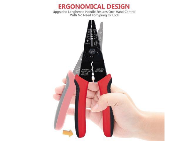 KEHIPI WG-015 Professional 8-inch Wire Stripper/Crimping Tool, Cable Cutter/Crimper, Wiring and Multi-Function Hand Tool, Red With Black