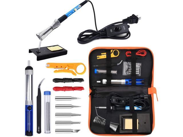 KEHIPI Soldering Iron Kit Electronics, 60W Adjustable Temperature Welding Tool, 5pcs Soldering Tips, Desoldering Pump, Soldering Iron Stand, Tweezers