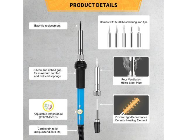 KEHIPI Soldering Iron Kit Electronics, 60W Adjustable Temperature Welding Tool, 5pcs Soldering Tips, Desoldering Pump, Soldering Iron Stand, Tweezers