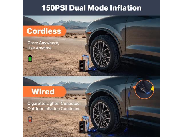 KEHIPI Tire Inflator Portable Air Compressor, 9000mAh Battery Powered, 150PSI Dual Mode, Auto Air Pump for Car Tires, Motorcycle, Bicycle, Electric...