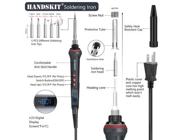 KEHIPI Soldering Iron Kit, 90W Adjustable Temp 180-480°C Soldering Iron with LED Display, 9-in-1 Soldering Gun Kit, Includes 5 Tips, Solder Wire,...