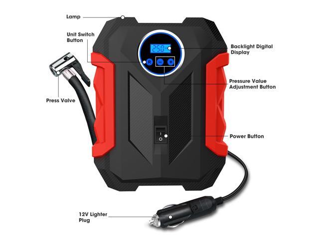 KEHIPI Digital Air Compressor for Car Auto Pump Portable Tire Inflator with LED Light DC 12V, Red