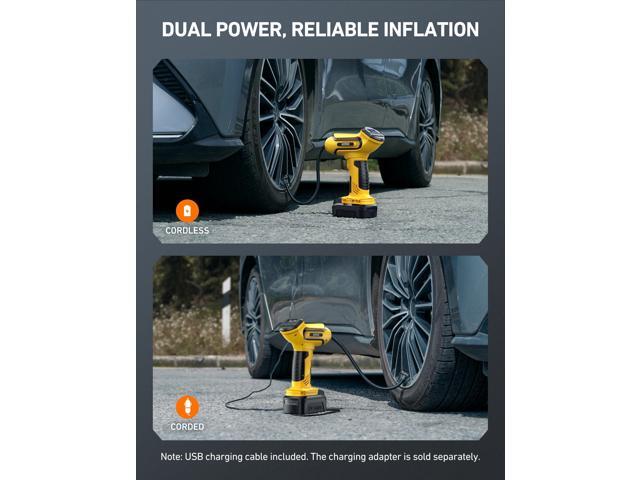 KEHIPI Tire Inflator Air Compressor Cordless Car Tire Pump with 20V Rechargeable Li-ion Battery 150 PSI Portable Handheld Air Pump with 12V Car...