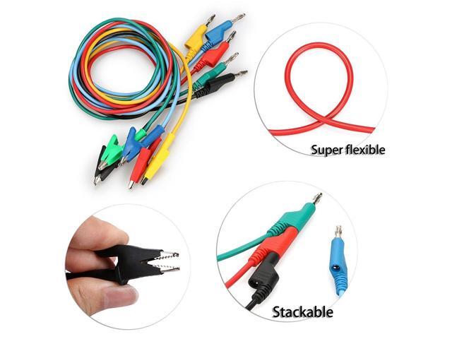 KEHIPI Multimeter Banana Plug to Crocodile Alligator Clip Test Probe, 5PCS 4mm Stackable Colorful Silicone Banana Plug to Alligator Clip Test Probe...