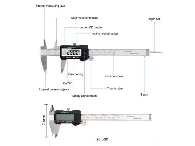 KEHIPI Caliper Measuring Tool, Vernier Digital Caliper Stainless Steel 6 Inch/150mm, Digital Micrometer Waterproof, Easy Switch from Inch to...