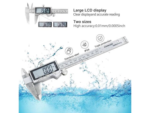 KEHIPI Digital Caliper, IP54 Waterproof Stainless Steel Caliper Measuring Tool, Vernier Caliper with Huge LCD Screen, Auto - Off Feature, Inch and...