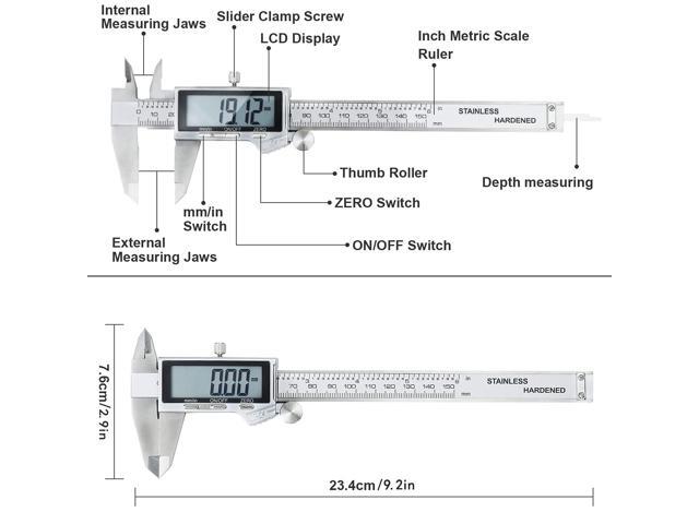 KEHIPI Digital Caliper, IP54 Waterproof Stainless Steel Caliper Measuring Tool, Vernier Caliper with Huge LCD Screen, Auto - Off Feature, Inch and...