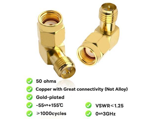 KEHIPI 90 Degree Reverse Polarity SMA Coax Adapter RP SMA Male to RP-SMA Female Right Angle Connector for Audio FPV Drone Antennas Radio Video 2-Pack