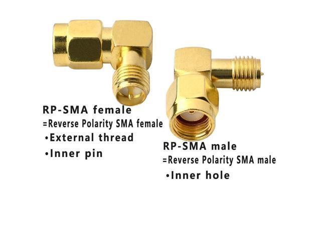KEHIPI 90 Degree Reverse Polarity SMA Coax Adapter RP SMA Male to RP-SMA Female Right Angle Connector for Audio FPV Drone Antennas Radio Video 2-Pack
