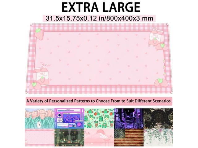 KEHIPI Cute Pink Plaid Desk Mats Strawberry Milk Gaming Desk Pad,Kawaii Extended Mouse Pad Kawaii Large Keyboard Mats XXL,Laptop Mat for Desk,...