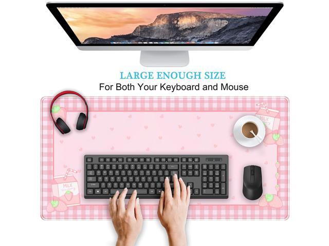 KEHIPI Cute Pink Plaid Desk Mats Strawberry Milk Gaming Desk Pad,Kawaii Extended Mouse Pad Kawaii Large Keyboard Mats XXL,Laptop Mat for Desk,...