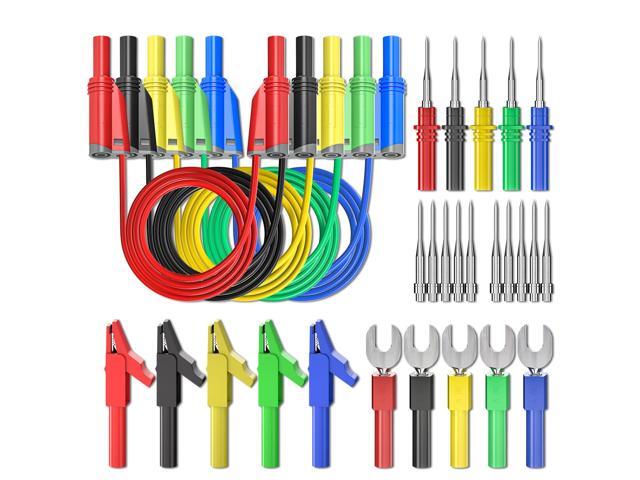 KEHIPI 5PCS Banana Plug Silicone Test Leads Kit 4mm Fully Insulated Safety Shrouded Stackable Banana Plug with Alligator Crocodile Clips Test Fork...