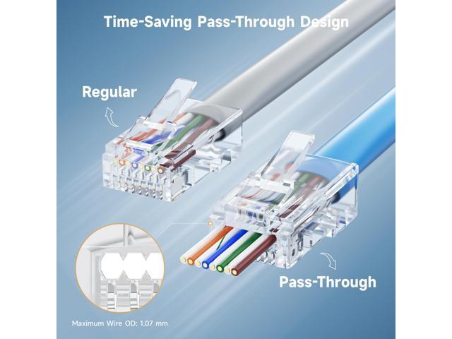 KEHIPI 50-Pack Cat 6 Pass Through RJ45 Connectors, 50µ Gold Plated (Cat 6 Ends / Cat6 Connector /RJ45 Modular Plugs/Ethernet Plugs/Network...