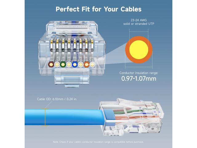 KEHIPI 50-Pack Cat 6 Pass Through RJ45 Connectors, 50µ Gold Plated (Cat 6 Ends / Cat6 Connector /RJ45 Modular Plugs/Ethernet Plugs/Network...
