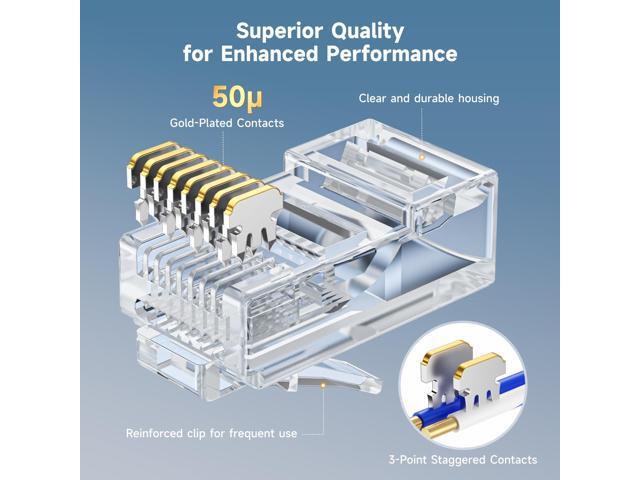 KEHIPI 50-Pack Cat 6 Pass Through RJ45 Connectors, 50µ Gold Plated (Cat 6 Ends / Cat6 Connector /RJ45 Modular Plugs/Ethernet Plugs/Network...