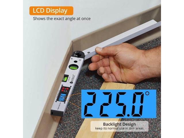 KEHIPI Aluminum Digital Angle Finder Protractor 225° 16 inch Backlit LCD Digital with Horizontal and Vertical Bubble - Silver