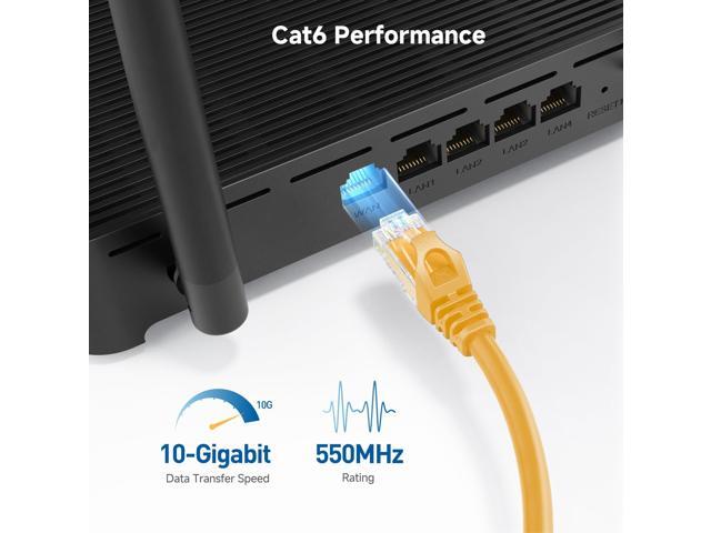 KEHIPI 10Gbps Snagless Cat 6 Ethernet Cable - 7ft, Cat 6 Cable, Cat6 Cord, Ethernet Cord, Yellow