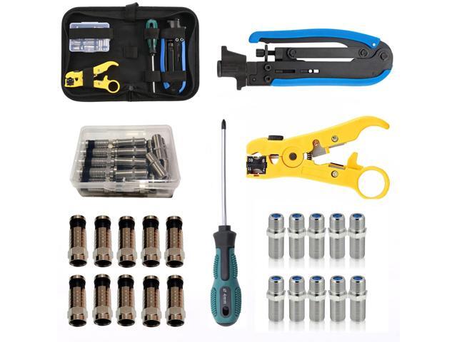KEHIPI Coax Cable Crimper Tool Kit, Coaxial Compression Tool for rg6 rg59 rg11 with 1 Wire Stripper, 10pcs F Male rg6 Connectors And 10pcs Female...