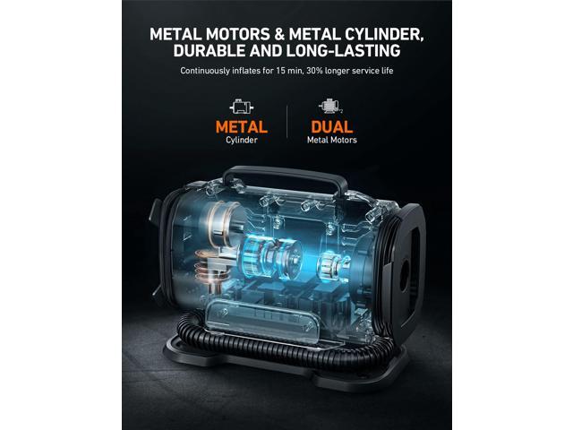 KEHIPI Tire Inflator Portable Air Compressor Pump 150PSI 12V DC/110V AC with Dual Metal Motors & LED Light, Automotive Car Accessories & Two Modes for...
