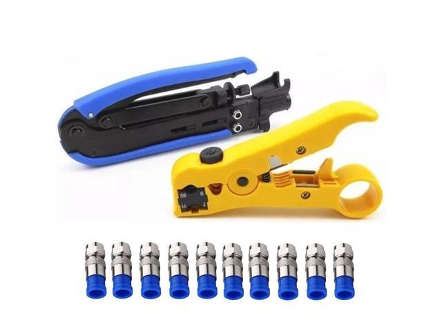KEHIPI Coaxial Compression Tool Coax Cable Crimper Kit Adjustable rg6 rg59 rg11 75-5 75-7 Coaxial Cable Stripper with 10pcs RG6 F Compression...