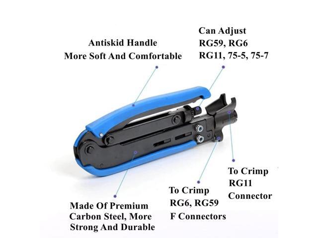 KEHIPI Coaxial Compression Tool Coax Cable Crimper Kit Adjustable rg6 rg59 rg11 75-5 75-7 Coaxial Cable Stripper with 10pcs RG6 F Compression...