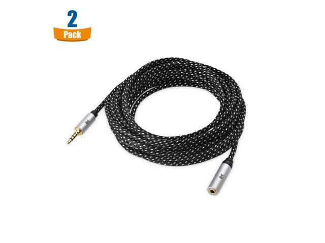 KEHIPI 2-Pack Long Headset Extension Cable - 15ft, TRRS with Mic Support, 3.5mm Extension Cable, Gaming Headset Extended Cord, Black