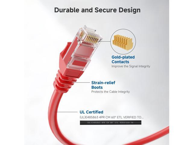 KEHIPI 10Gbps Snagless Cat 6 Ethernet Cable - 5ft, Cat 6 Cable, Cat6 Cord, Ethernet Cord, Red