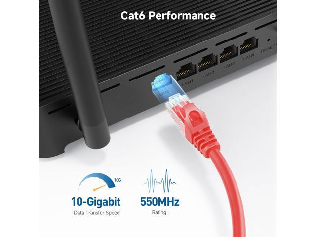 KEHIPI 10Gbps Snagless Cat 6 Ethernet Cable - 5ft, Cat 6 Cable, Cat6 Cord, Ethernet Cord, Red