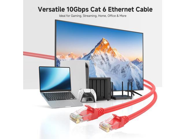 KEHIPI 10Gbps Snagless Cat 6 Ethernet Cable - 5ft, Cat 6 Cable, Cat6 Cord, Ethernet Cord, Red