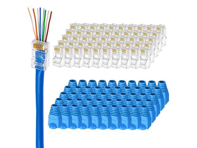 KEHIPI 100-Pack Cat 6 Pass Through RJ45 Connectors with RJ45 Boots Cover (Cat6 Connector/ Cat5e Connector/Ethernet Ends/Cat 6 Ends/ RJ45 Modular...