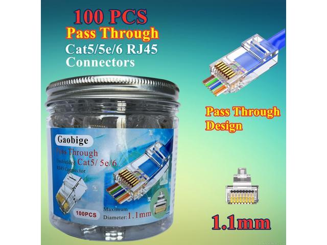KEHIPI 100-PACK Cat5 Cat5e Cat6 RJ45 Pass Through Connectors Ends, 1.1mm Unshielded Connectors for Solid Wire and Standard Cable