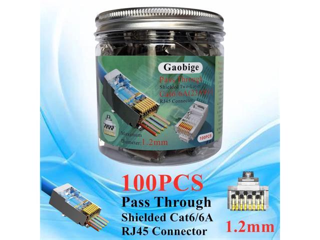 KEHIPI 100-Pack Cat6 Cat6A RJ45 Pass Through Connectors Ends, 1.2mm Shielded Connectors for 23AWG Solid Wire and Standard Cable